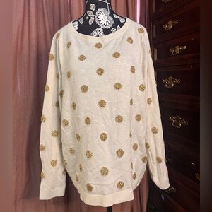 Talbots Cream Lambswool Blend Sweater with Gold Polkadots XL Petite